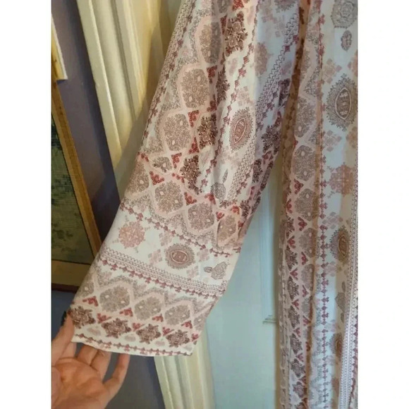 Papermoon Long Cardigan Pink White Geometric Pattern Open Sz S New Boho Peasant - Picture 4 of 11